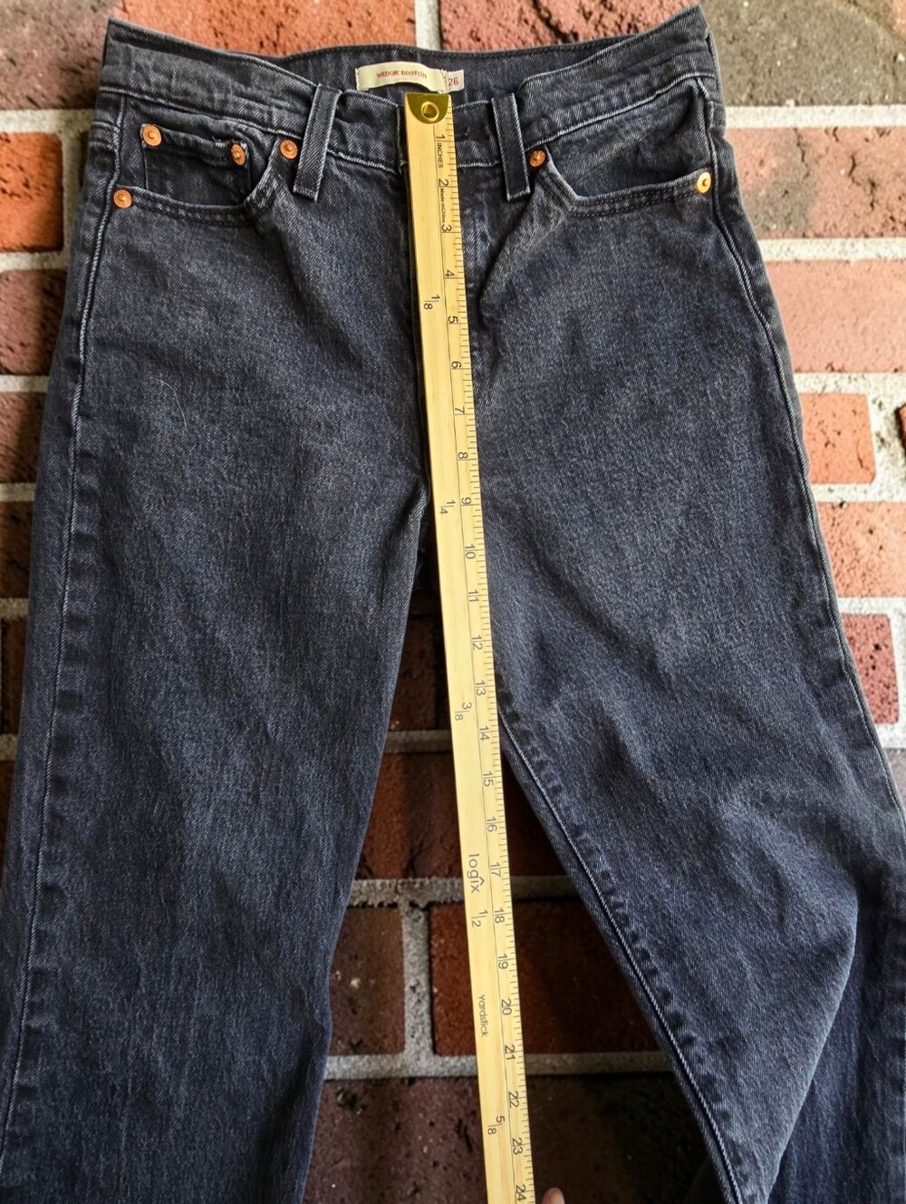 Levi’s Premium Wedgie Bootcut Jeans 26 Black Wash High Rise Button Fly - Picture 6 of 9